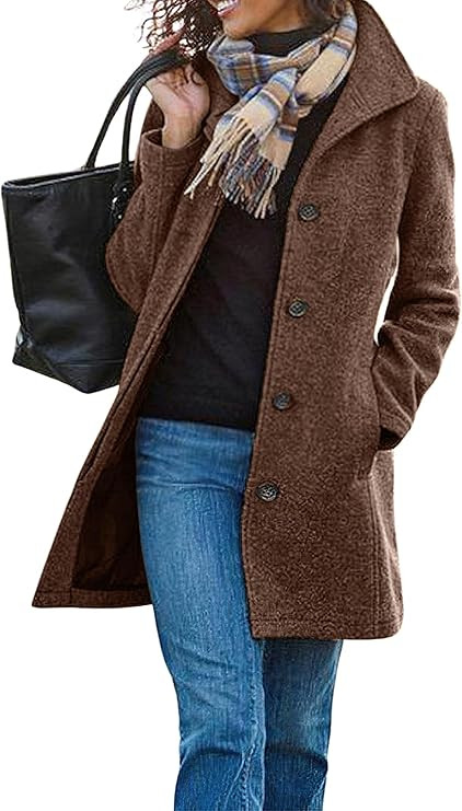 CHARTOU Women's Casual Thicken Wool Blend Stand Collar Single Breasted Pea Coat | Amazon (US)