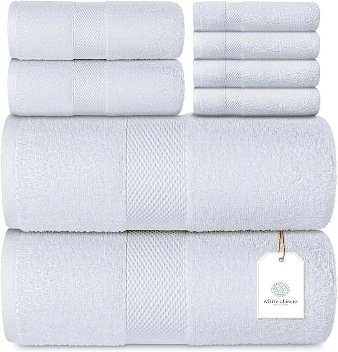 Luxury White Bath Towel Set - Combed Cotton Hotel Quality Absorbent 8 Piece Towels | 2 Bath Towel... | Amazon (US)