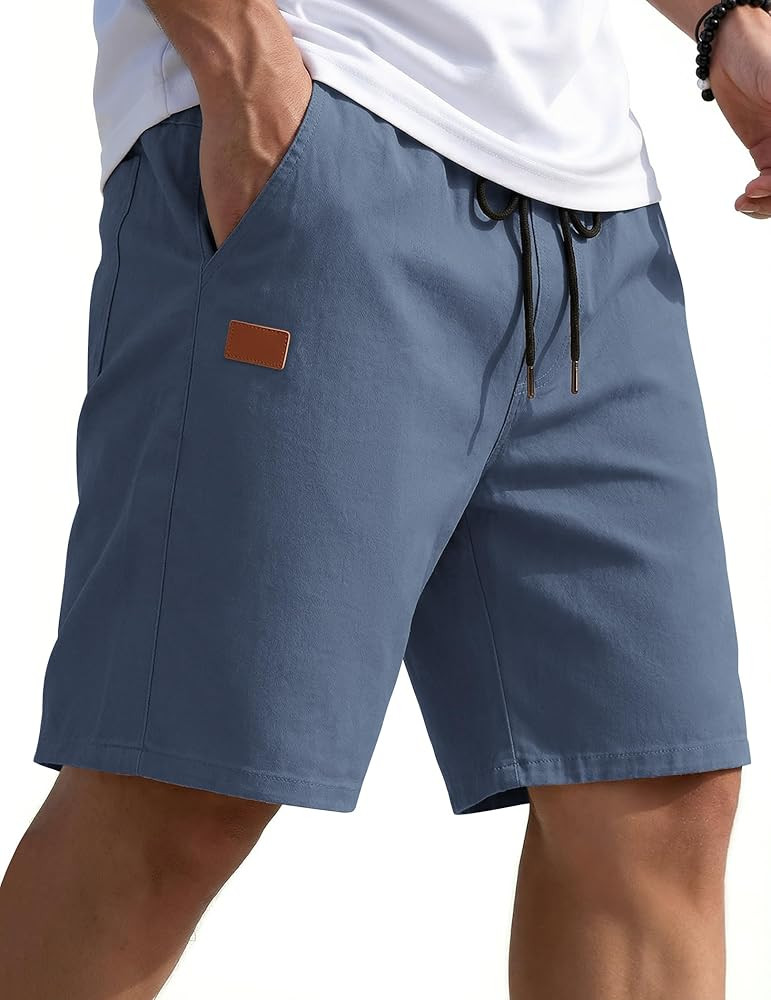 COOFANDY Mens Casual Shorts 9" Chino Cotton Shorts Summer Beach Drawstring Shorts with Pockets | Amazon (US)