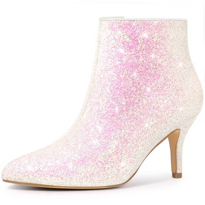 Allegra K Women's Sparkle Pointed Toe Stiletto Heel Ankle Boots Bling White 9 | Target