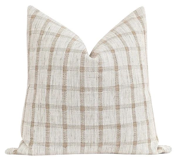 Toccoa Woven Tan and Cream Plaid Pillow | Land of Pillows