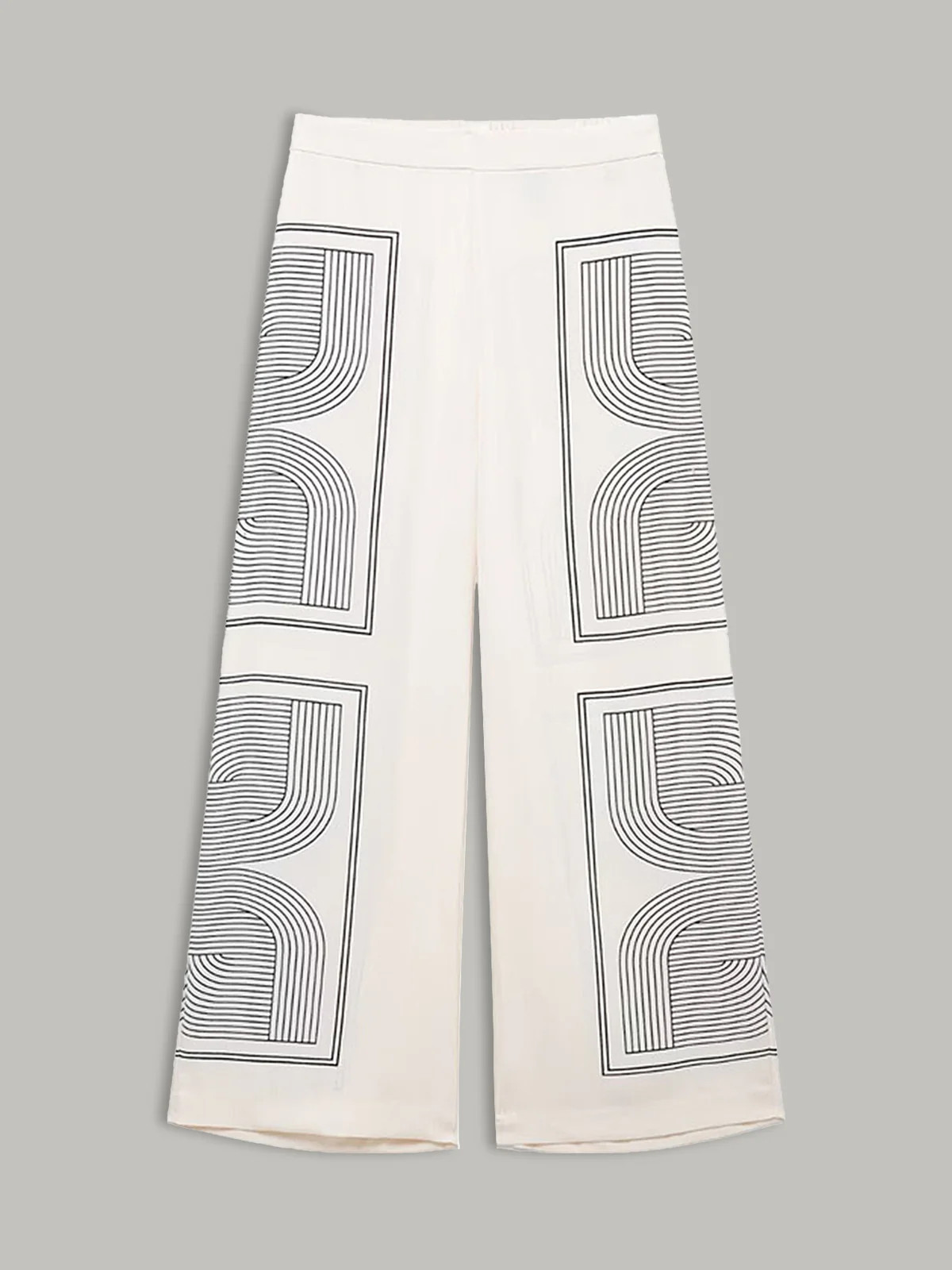 Mid-Waist Geometric Print Wide-Leg Pants | Commense