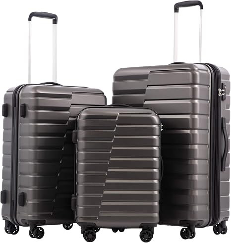 COOLIFE Expandable Suitcase PC ABS TSA Luggage 3 Piece Set Lock Spinner Carry on (gray) | Amazon (US)