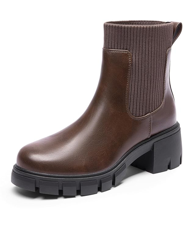 DREAM PAIRS Women's Elastic Chelsea Ankle Boots Fashion Low Chunky Heel Platform Lug Sole Short B... | Amazon (US)