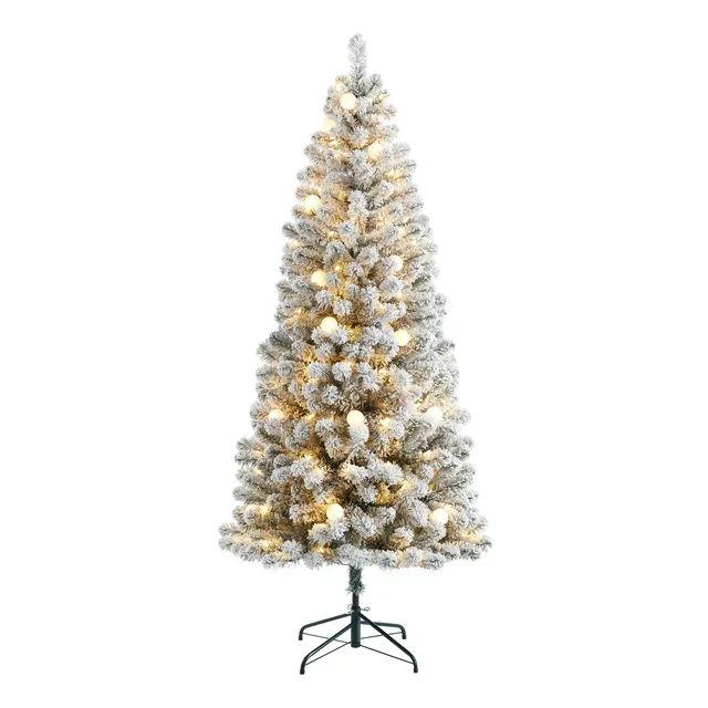6.5 ft Pre-Lit G50 Color-Changing LED Trinity Flocked Pine Artificial Christmas Tree, Green, by H... | Walmart (US)