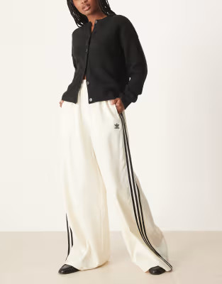 adidas Originals wide leg satin joggers in cream | ASOS (Global)