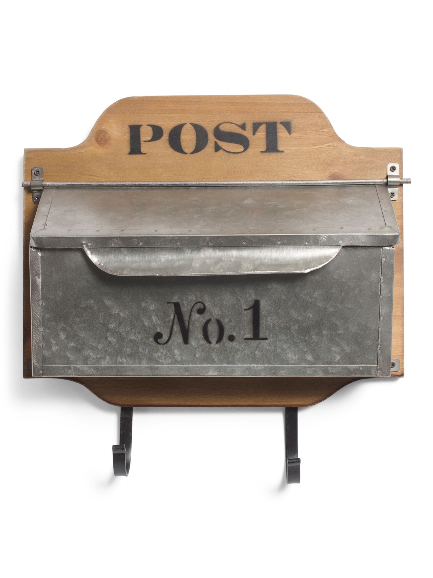 Wood & Metal Wall Mail Box With Hooks | TJ Maxx
