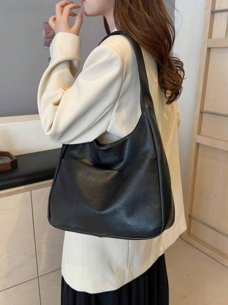 Large Capacity Women's Tote Bag, Four Season New Soft Faced Bucket Bag, College Student Commuting Bag, Foldable Casual Simple Handbag, Fashionable Retro Shoulder Bag, Versatile Underarm Bag, Popular Large Bag, School Backpack, High-End Pleated Bag, Suitable For Gifting Friends For Shopping, Dating, Business Trips, And Business Use | SHEIN