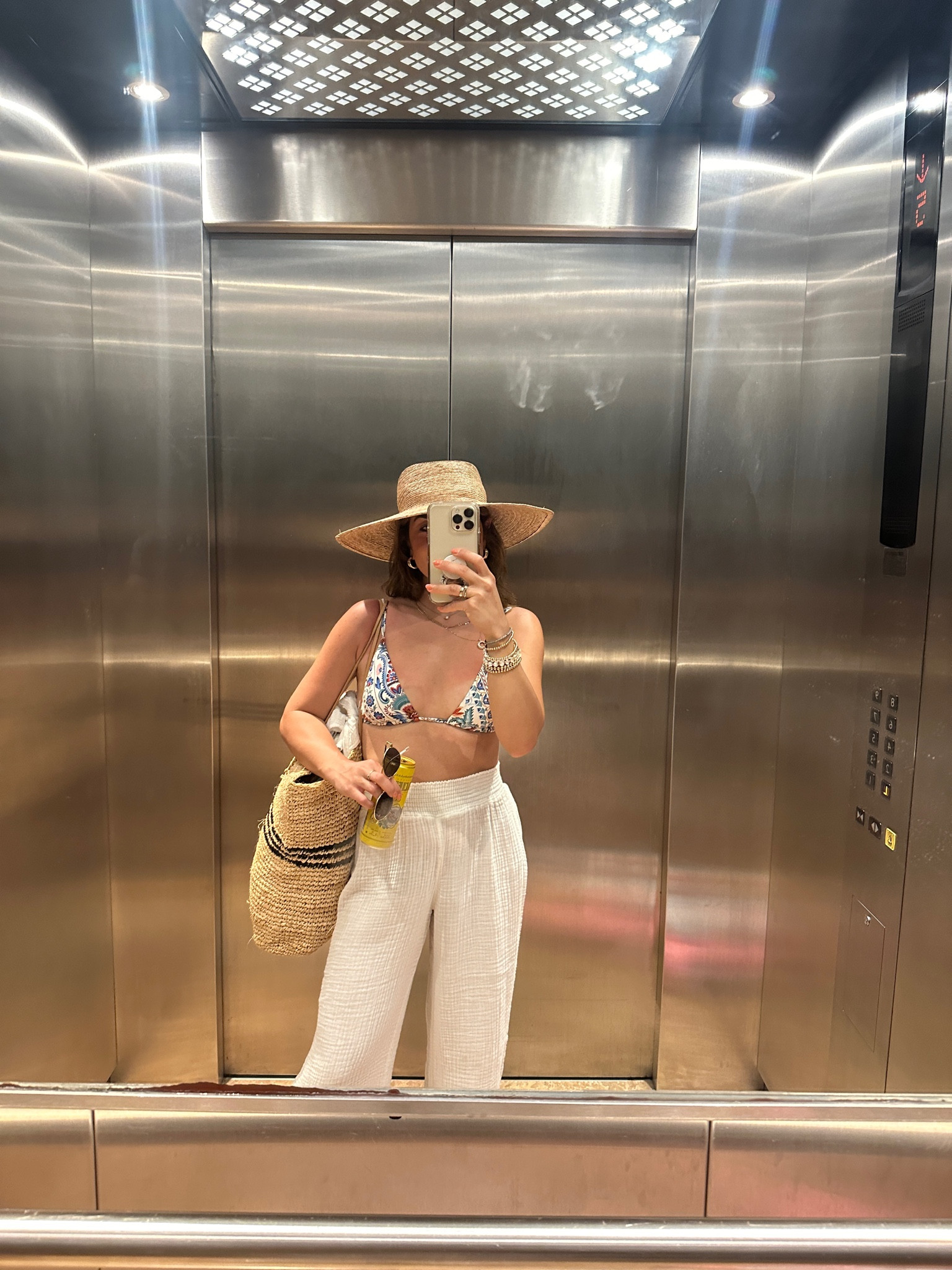 These gauze pants are the softest thing in this world! 
Bikini top and bottom via Sézane. They run tts. I’m wearing size 4 in both pieces. 
Pants size xs
Beach wear, bikini, swimsuit, gauze pants, Sézane, beach bag

#LTKStyleTip #LTKFindsUnder100 #LTKSwim