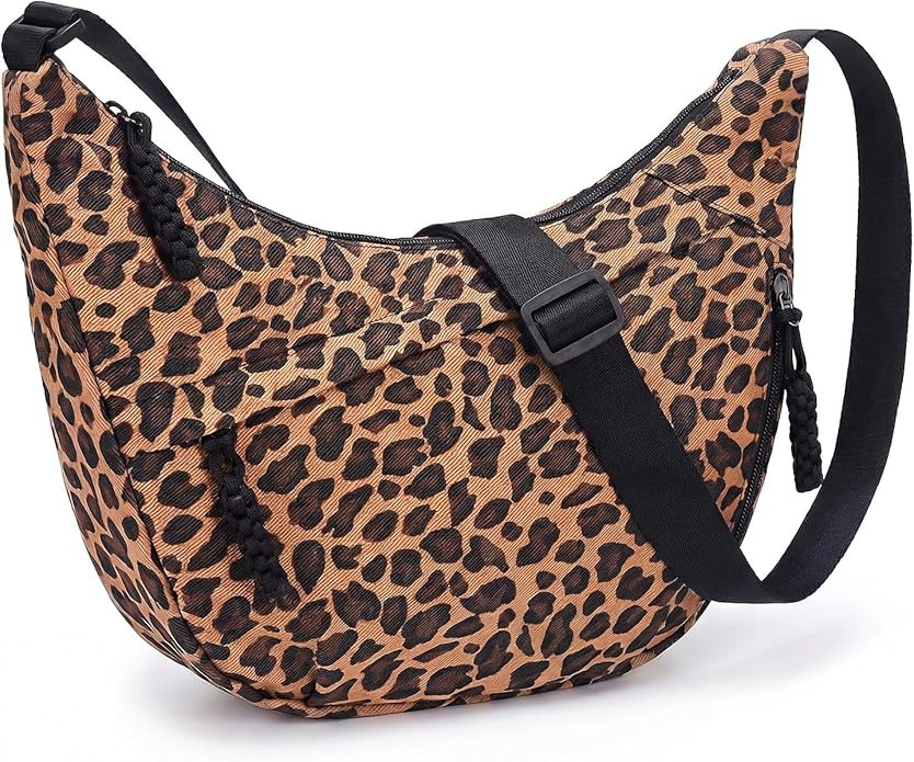 Leopard Print Crescent Crossbody Bag for Women, Half Moon Dumpling Sling Bag Nylon women's hobos ... | Amazon (UK)