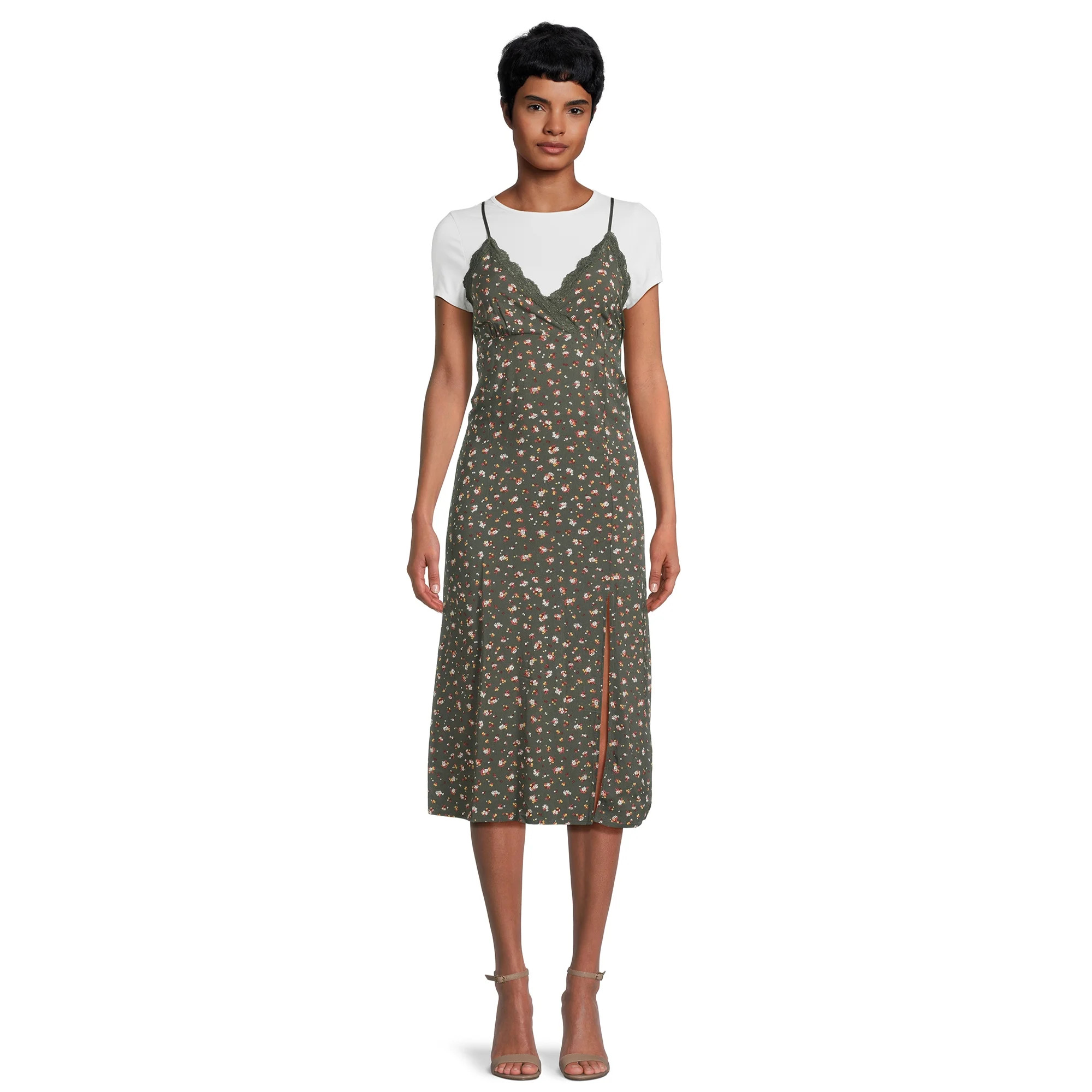 no boundaries green dress No Surprises Scarfed Floral Maxi Dress Green main image 1