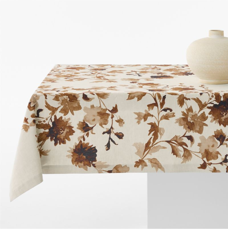 Watercolor Floral Linen Cotton 60" x 102" Tablecloth | Crate & Barrel