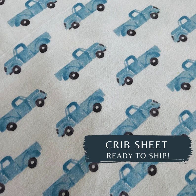 Truck Crib Sheet for Baby Shower Gift Blue Boy Crib Sheet Farmhouse Bedding Crib Sheet Set Blue G... | Etsy (US)