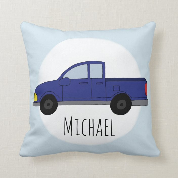 Kids Cute Blue Pickup Truck Boys Name Nursery Throw Pillow | Zazzle.com | Zazzle
