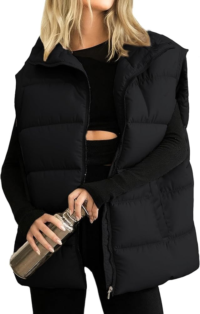 Huaqiao Women's Quilted Puffer Vest Stand Collar Sleeveless Coat Zipper Winter Gilet Jacket | Amazon (US)