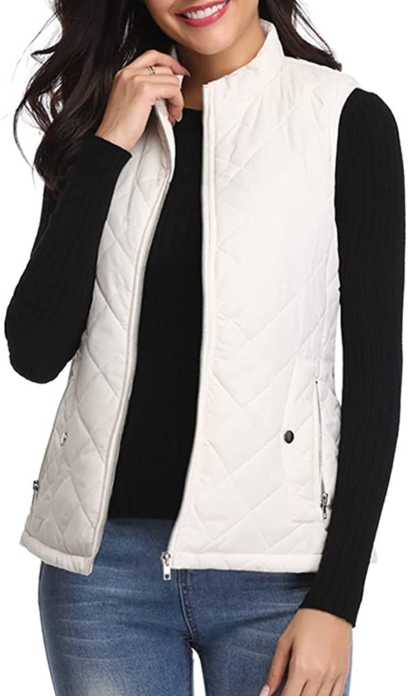 Fuinloth Women's Quilted Vest, Stand Collar Lightweight Zip Padded Gilet | Amazon (US)