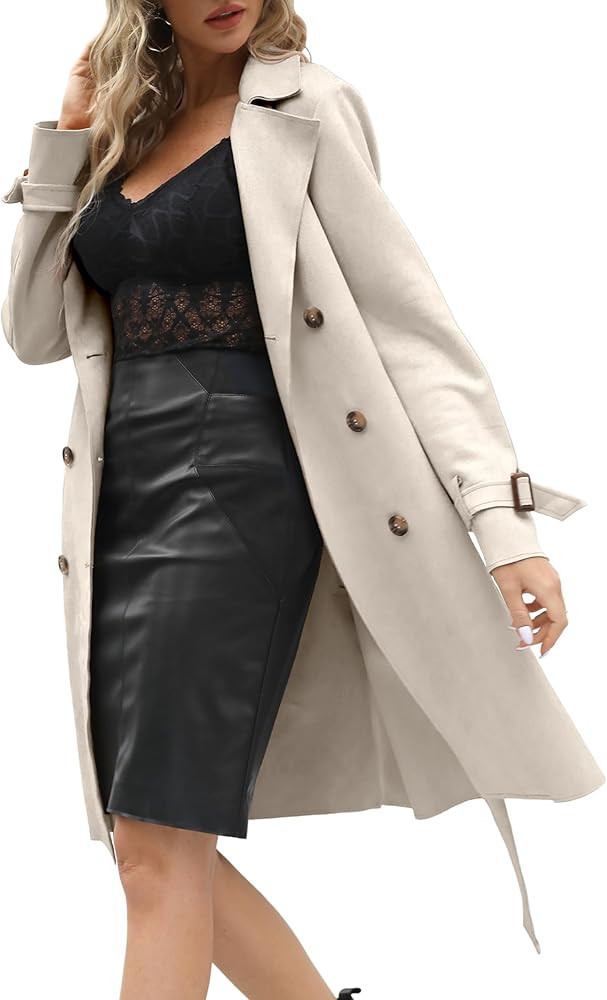 Bellivera Womens Faux Suede Leather Jacket Fall and Winter Fashion Long Trench Coat, Lightweight ... | Amazon (US)