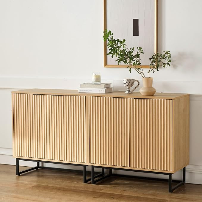 Fluted Storage Cabinet Set of 2, Sideboard Buffet Modern Accent Cabinet With Adjustable Shelves, ... | Amazon (US)