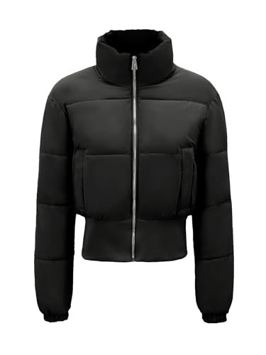 Ogfao Womens Cropped Puffer Jackets Long Sleeve Short Puffy Quilted Jackets Winter Coat With Pockets Black XL | Amazon (US)