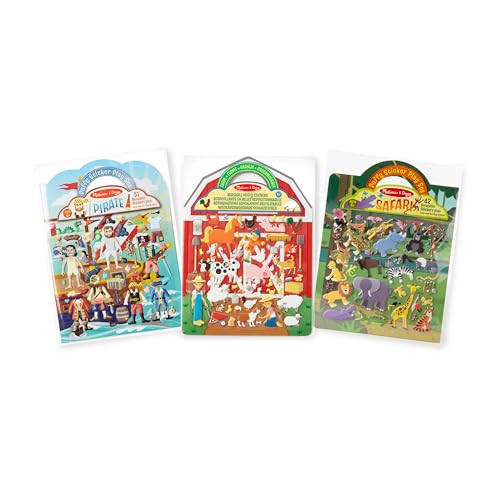 Melissa & Doug Puffy Sticker Activity Books Set of 3 – Safari, Pirate &On The Farm, with Reusable Stickers and Fold-Out Scenes, Mess Free Play Set & Travel Toys for Kids Ages 4+ | Amazon (US)