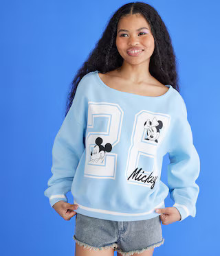 Mickey & Friends | Aero Mickey Mouse 28 Off-The-Shoulder Fleece Top | Aeropostale
