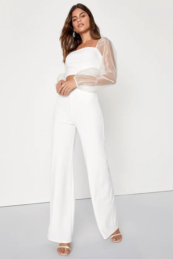 Sheerly Sultry Ivory Organza Balloon Sleeve Two-Piece Jumpsuit | Lulus (US)