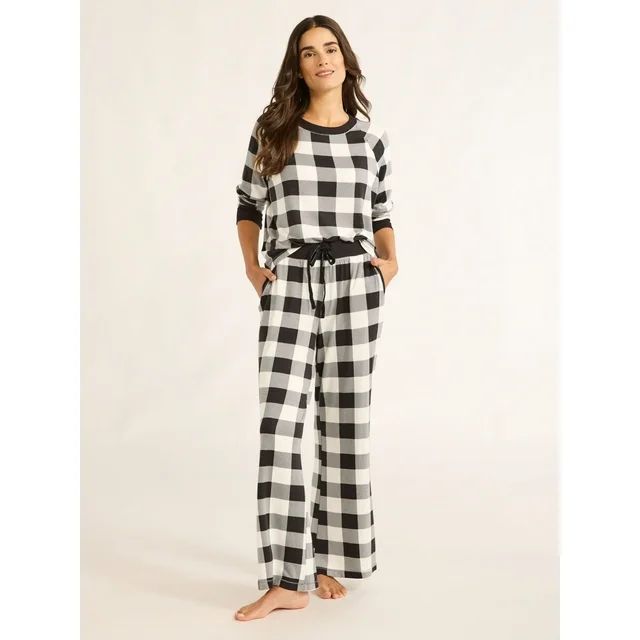 Joyspun Women’s Brushed Jersey Top and Wide Leg Pants Pajama Set, 2-Piece, Sizes XS-4X | Walmart (US)