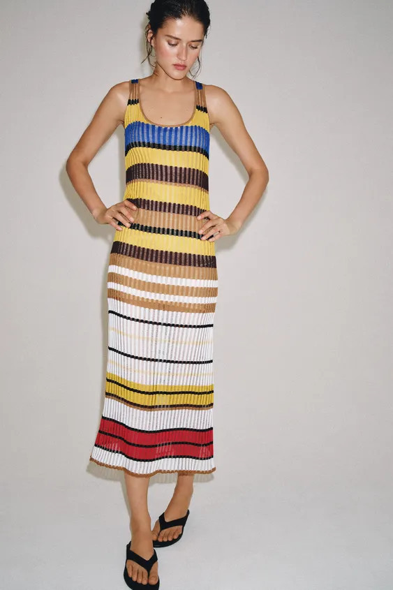 LONG STRIPED KNIT DRESS | Zara UK