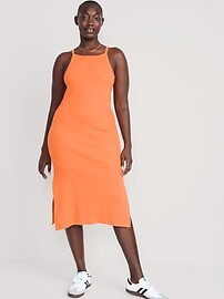 Fitted Sleeveless Rib-Knit Midi Dress for Women | Old Navy (US)