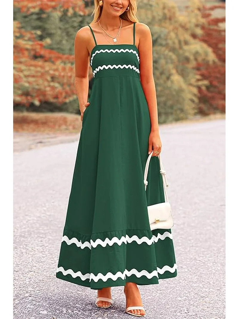 PRETTYGARDEN Women Summer Flowy Maxi Dress Casual Sleeveless Spaghetti Strap Ruffle Beach Long Dr... | Walmart (US)