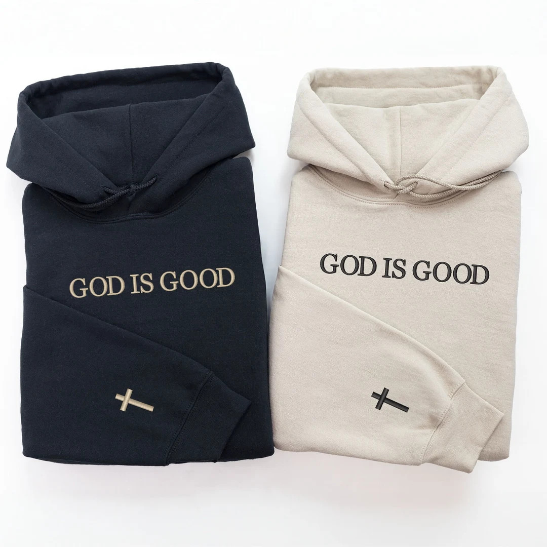 God is Good Hoodie • Cross on the Sleeve • Custom Embroidered Hoodie • Couples Gift • Bir... | Etsy (US)