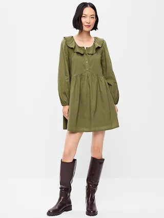 Long-Sleeve Ruffle-Collar Swing Mini Dress | Old Navy (US)