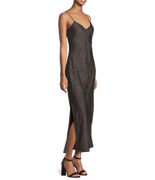 Haven Satin Leopard Print V-Neck Sleeveless Full Length Slip Dress | Dillard's