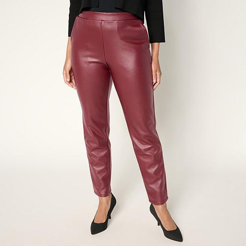 Nina Leonard Elastic Waist Faux Leather Narrow Pant - Red - Size Petite/Medium | HSN