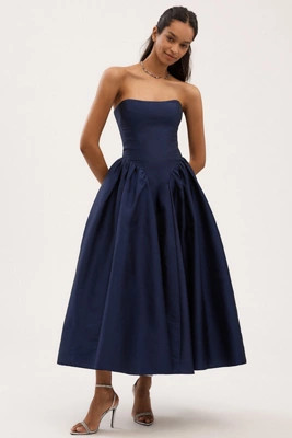 BHLDN Strapless Basque-Waist A-Line Midi Dress | Anthropologie (US)