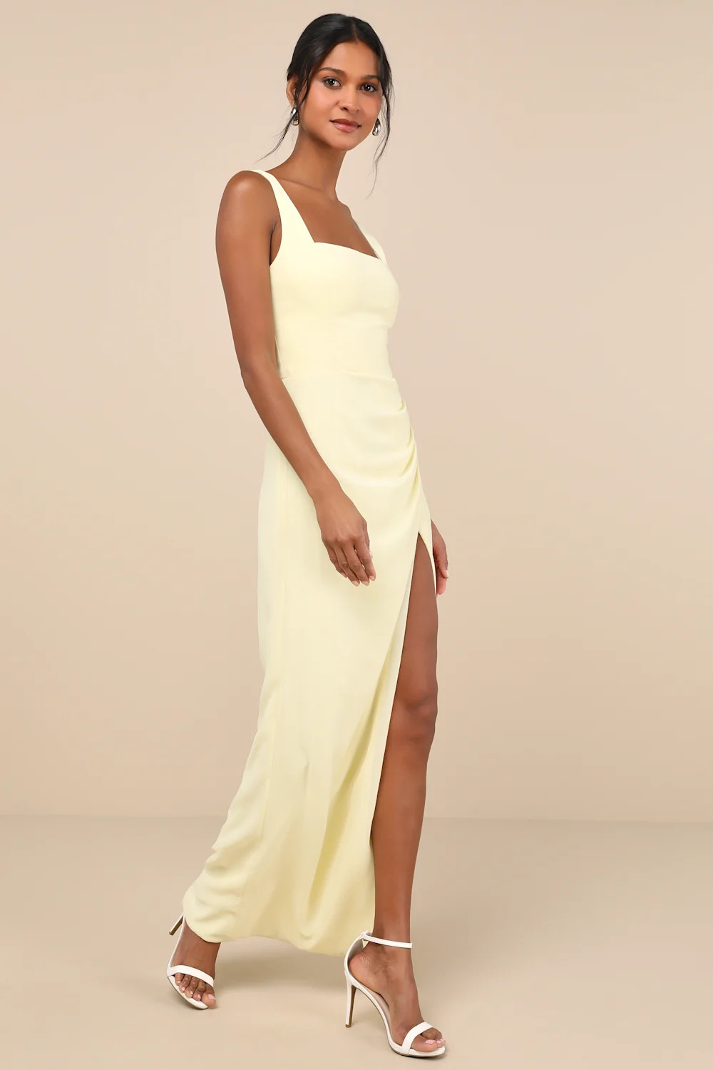 Glamorous Disposition Light Yellow Ruched Maxi Dress | Lulus