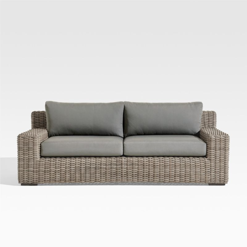 Abaco All-Weather Resin Wicker Outdoor Patio Sofa with Graphite Sunbrella Cushions + Reviews | Cr... | Crate & Barrel