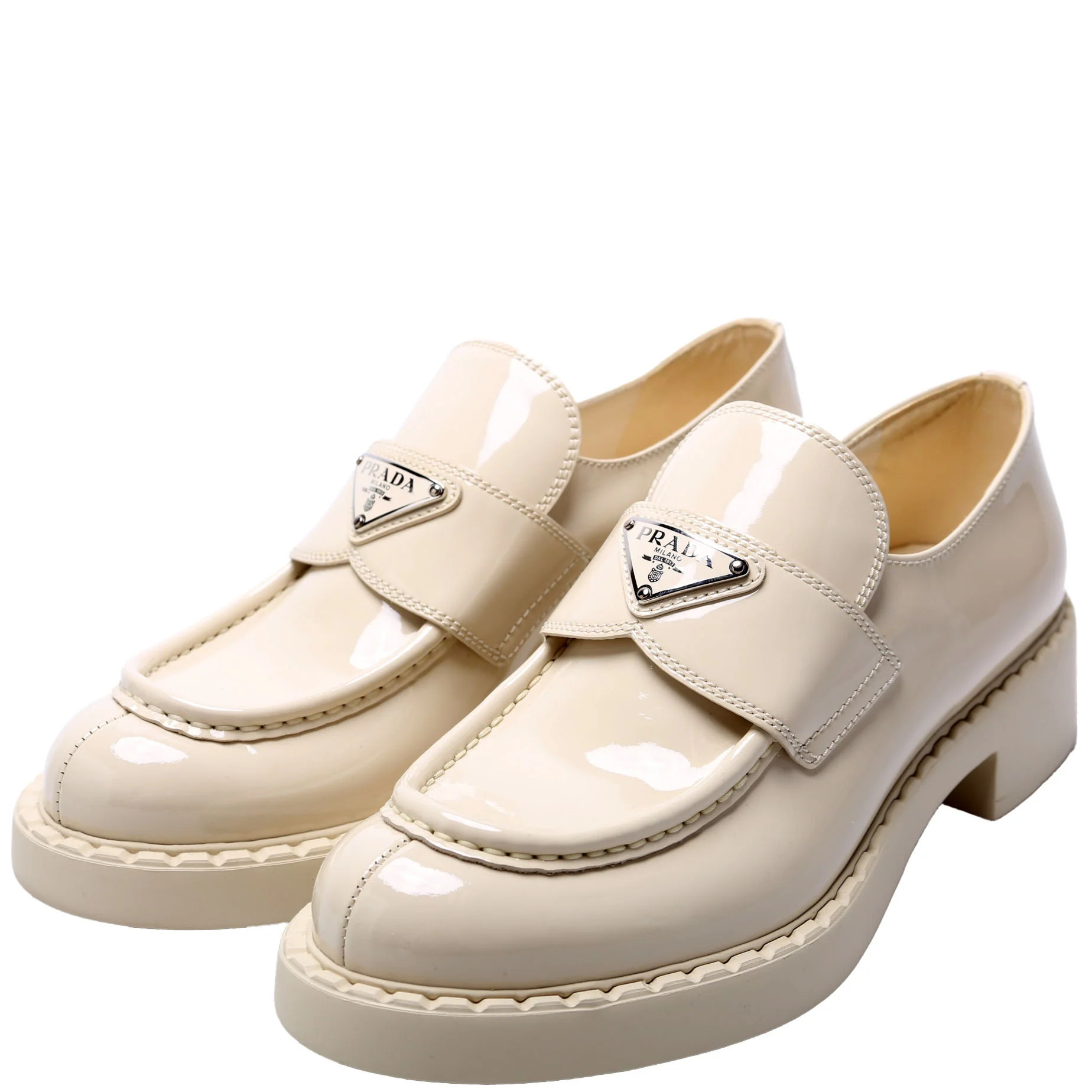 Triangle Logo Pat Loafers Size 39 Cream | Keeks Designer Handbags