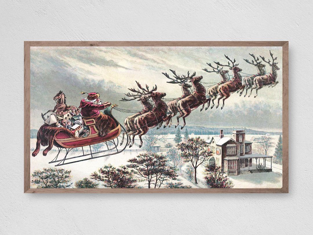 Samsung Frame TV Art Christmas Vintage Santa's Sleigh - Etsy | Etsy (US)