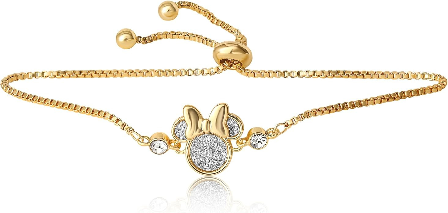 Disney Women’s Minnie Mouse Bracelets – 18k Gold Flash-Plated and Sterling Silver Crystals an... | Amazon (US)