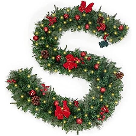 9FT Prelit Christmas Garland with 100 LED Lights Outdoor Lighted Christmas Garland for Mantle, Chris | Amazon (US)