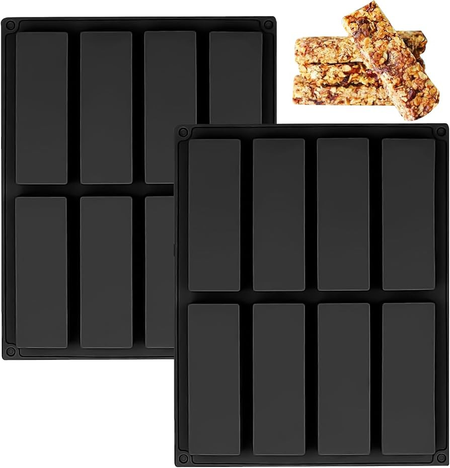 2 Pack Silicone Granola Bar Mold Rectangular, 8 Cavities Rectangle Energy Bar Molds, Chocolate Ba... | Amazon (US)