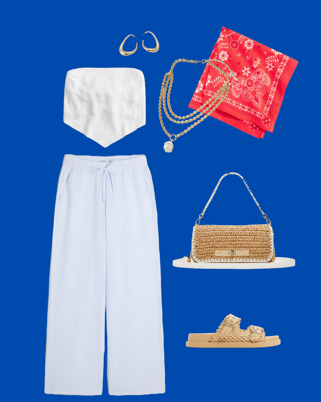 Festive, fresh & ready for the Fourth! This summer outfit is giving all the coastal cowgirl meets classic Americana vibes. Styled with breezy blue seersucker pants, a crisp white linen top, and pops of red with a bandana for that perfect 4th of July touch. Woven sandals + a straw bag keep it beachy & effortless! Everything is linked!! #FourthOfJulyOutfit #LTKFourthOfJuly #RedWhiteAndBlue #SummerStyle #GinghamPants #CoastalCowgirl #BeachOutfitInspo #AmericanaStyle #PatrioticLook #LTKUSAStyle #LTKSummerFashion #LTKHolidayWeekend 

 #LTKSummerEdit #LTKSeasonal #LTKPetite