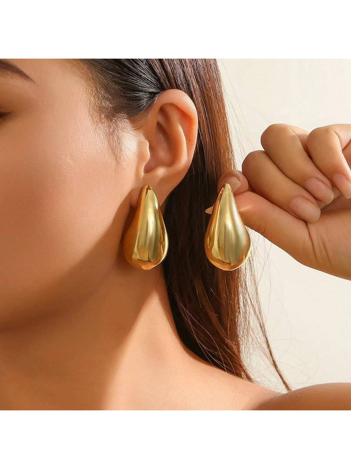 1 Pair New European And American Fashionable Personality Small Water Drop UV Gold-Plated CCB Dang... | SHEIN