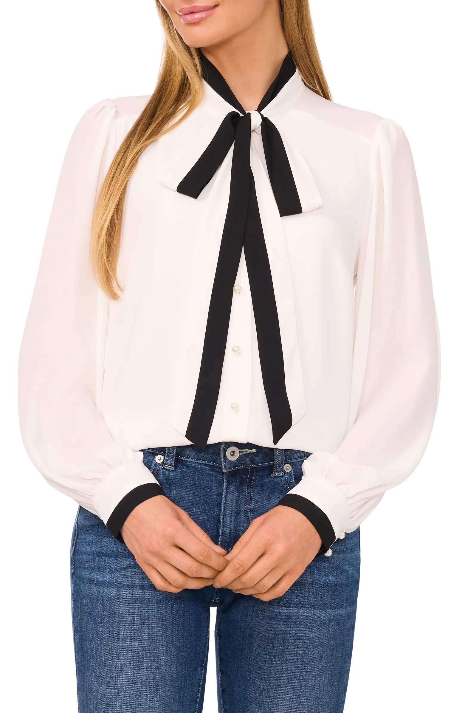 Tie-Neck Button-Up Shirt | Nordstrom