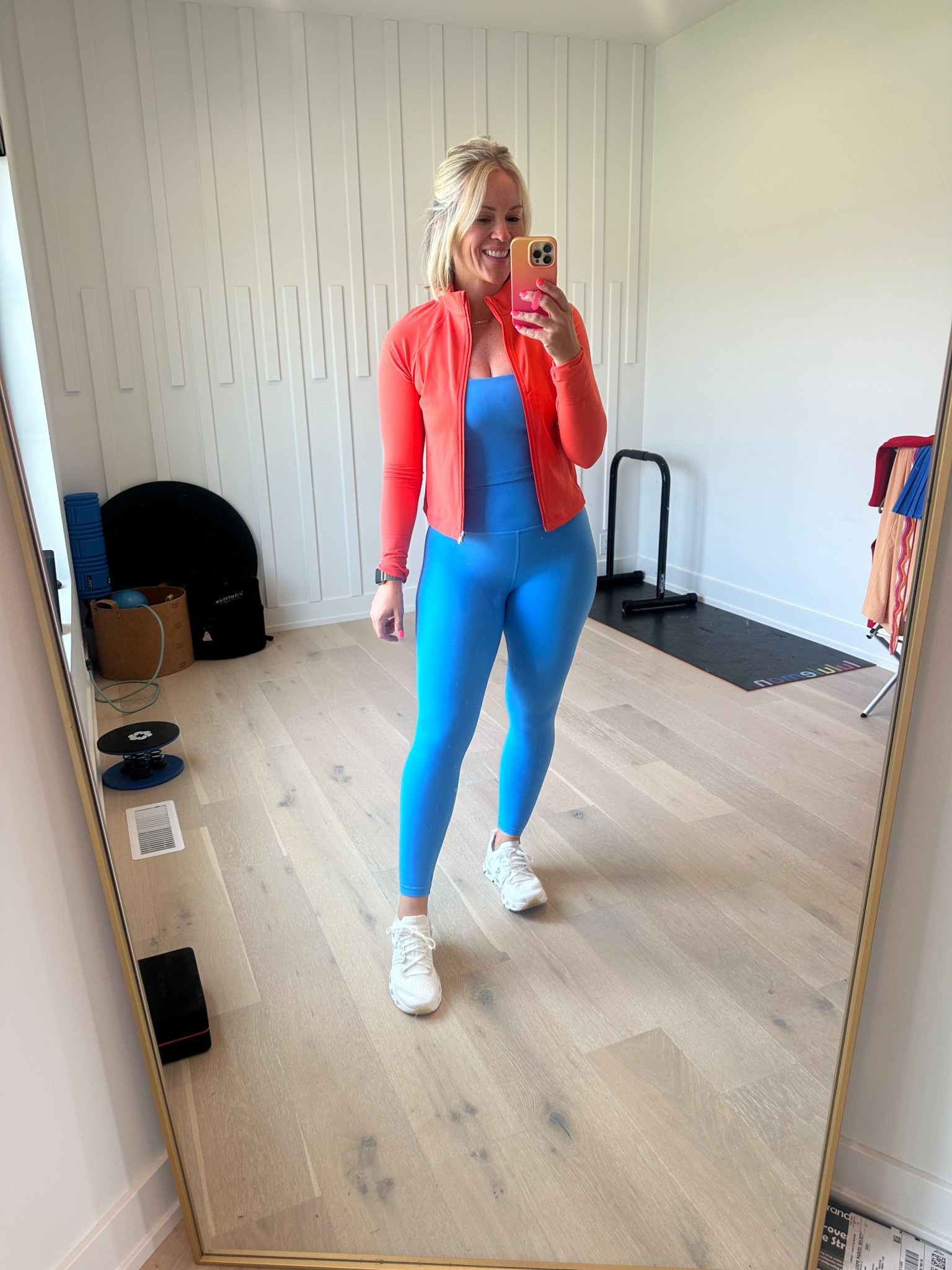 Love these two colors together!!! M jacket, m bra top, small leggings! Blue works for 🌷☀️ and the orange works for 🌷🍁!!! #hocspring #hocautumn #hocsummer #tciautumn #tcisummer #tcispring #athleta 

#LTKSaleAlert #LTKOver40 #LTKActive