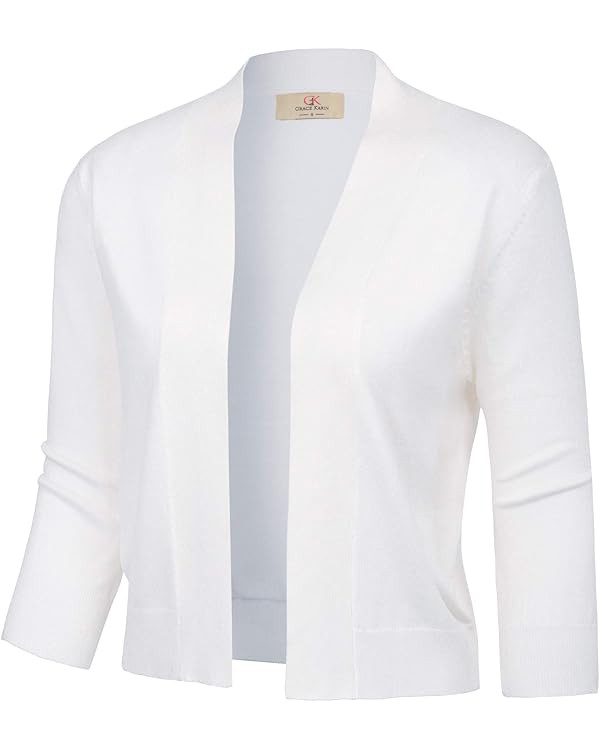 GRACE KARIN Women's 3/4 Sleeve Cardigan Knit Sweaters Cropped Open Front Shrug Bolero… | Amazon (US)