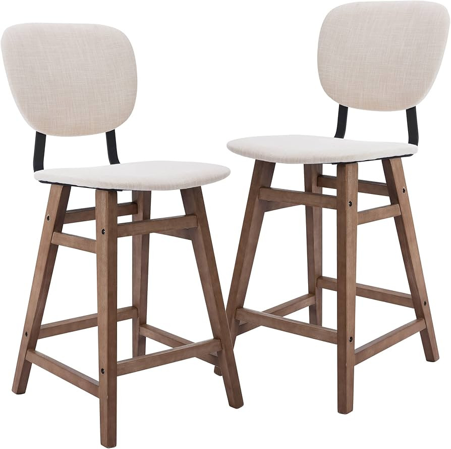 Wahson Set of 2 Linen Upholstered Counter Height Stool, 25'' H Farmhouse Modern Fabric Counter St... | Amazon (US)