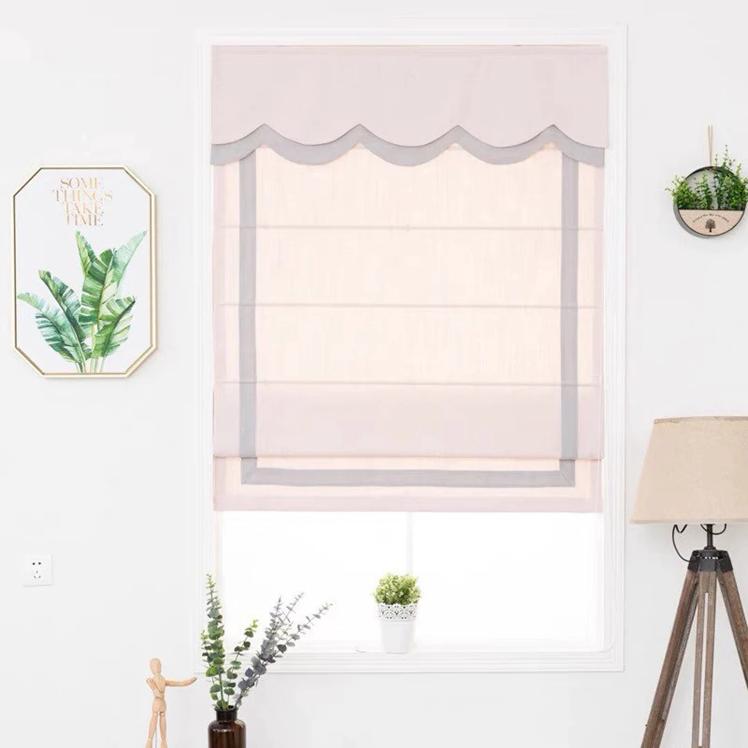 Nursery Room Custom Roman Shades, Flat Fold Scallops Fabric Shades, Linen Blend Pink/Blush Baby G... | Etsy (US)