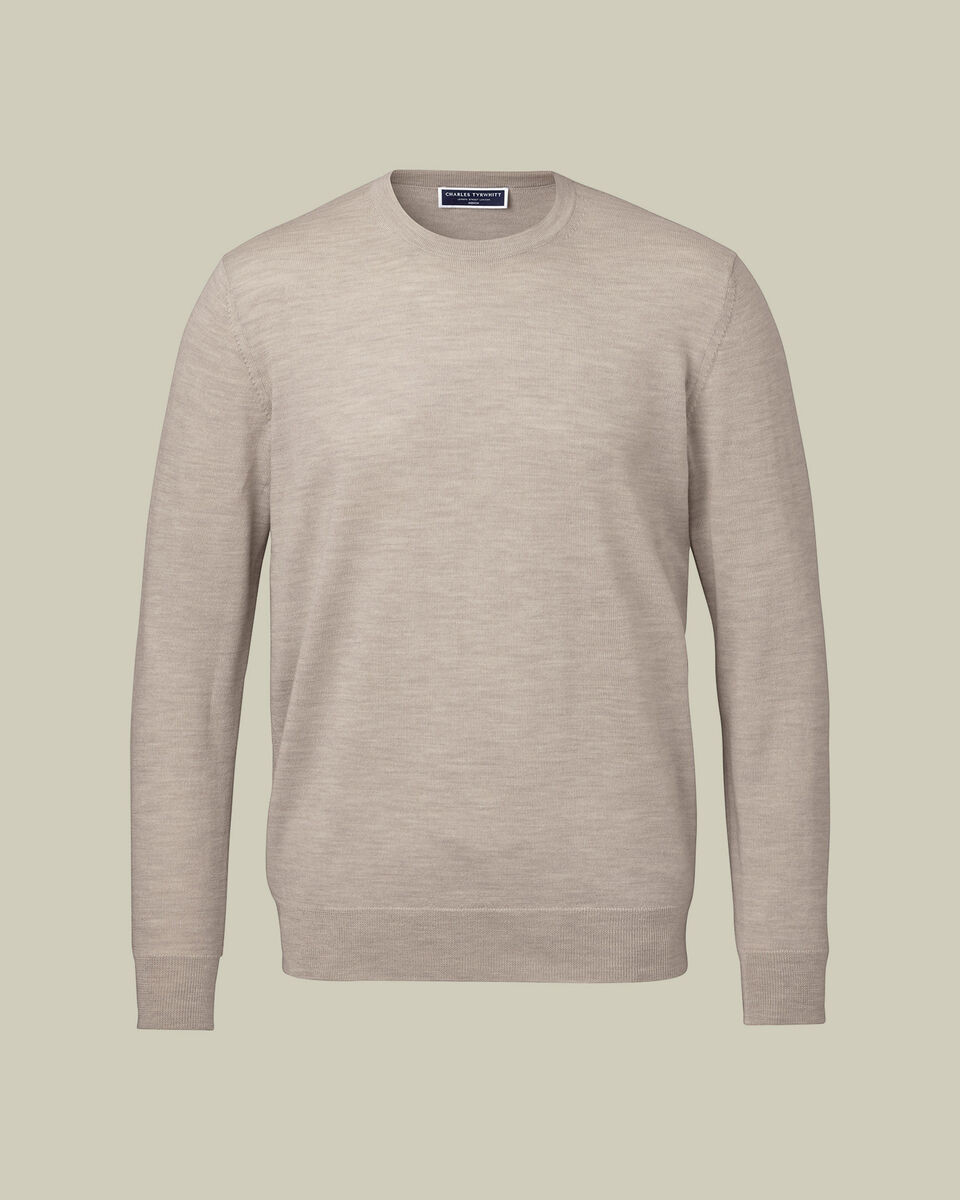 Pure Merino Crew Neck Sweater - Limestone | Charles Tyrwhitt